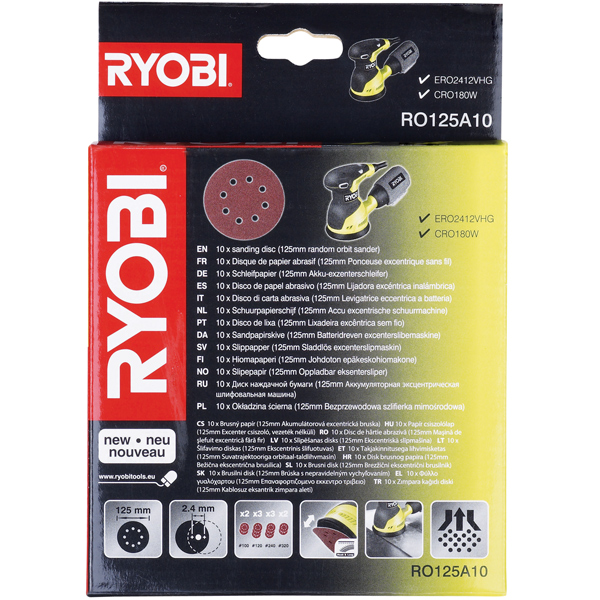 Ryobi RO125A10 Sanding Disc Sheet Set (10 pcs)