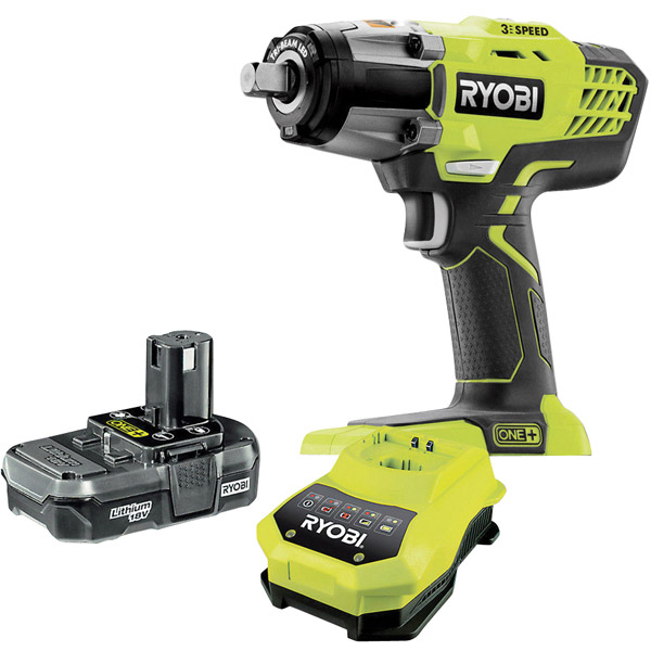 1 x 2.0Ah Cordless 3 Speed Impact Wrench Starter Kit Ryobi R18IW3-120S 18V ONE