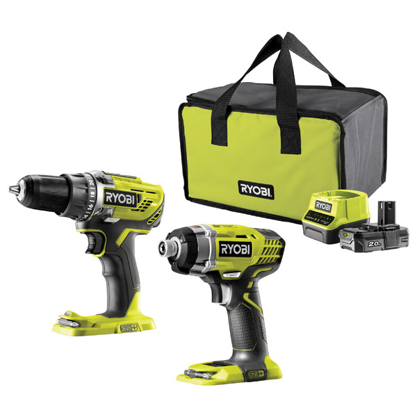 Ryobi ONE+ Drill Driver & Impact Driver Combo Kit (1x 2.0Ah) 18V R18DDID-120