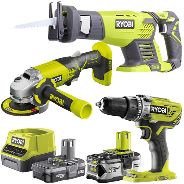 Ryobi One+ 3 Item Kit (R18AG0, RRS1801M, R18PD3, 4A battery 2.0 battery, charger & bag)